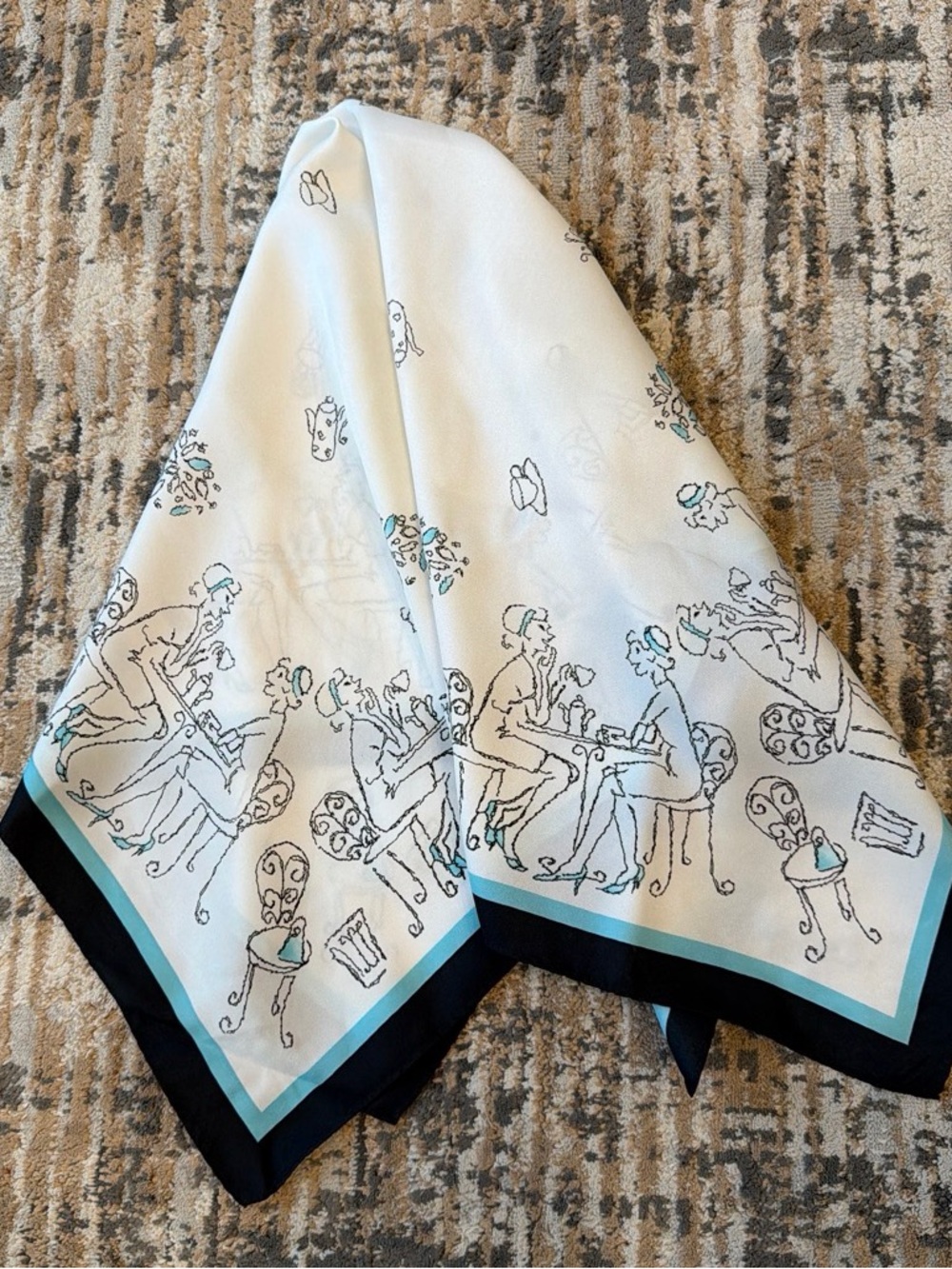 Café Scene Square Scarf in White and Black